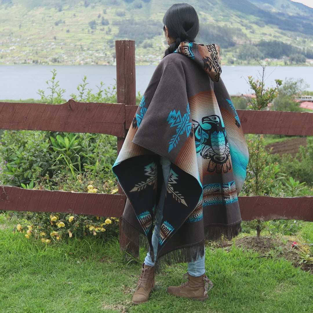 Thunderbird Alpaca Wool Poncho Handcrafted by Indigenous Hands.