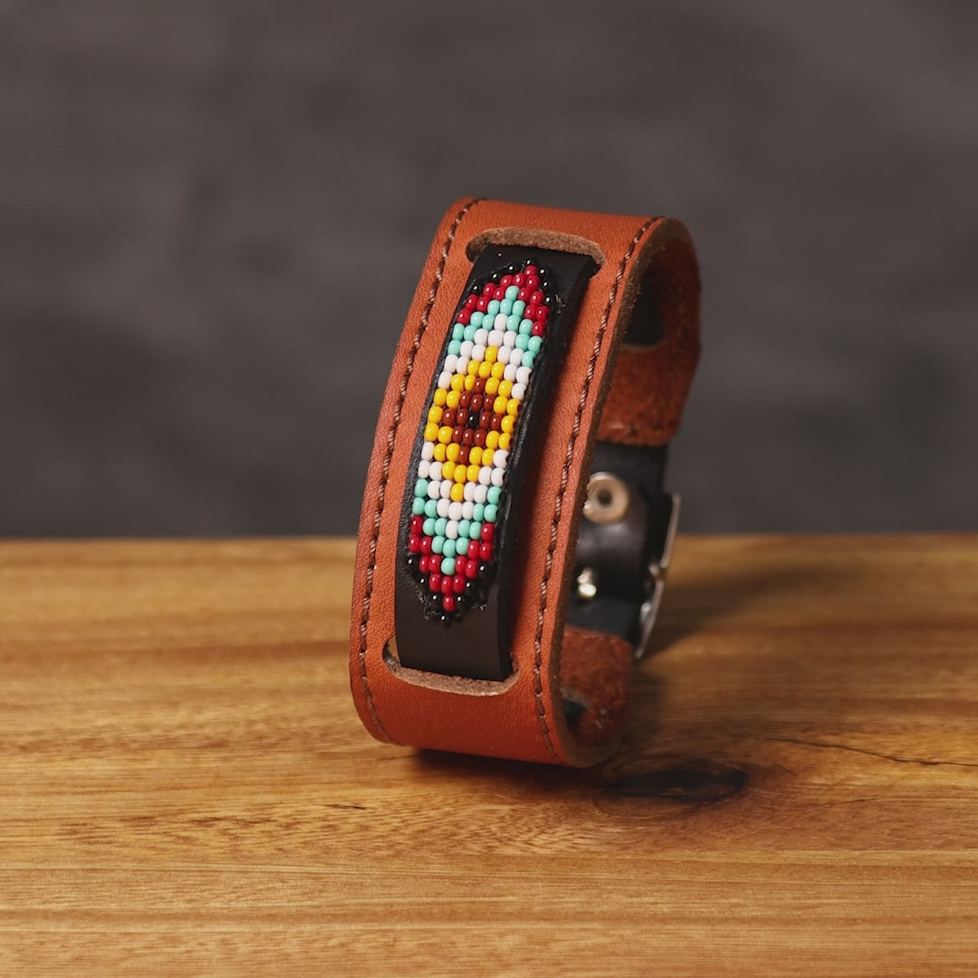 Beaded Cuff Bracelets. Handmade by Indigenous Hands. Leather Bracelets. Beaded Bracelets. Unisex.  Adjustable Strap.