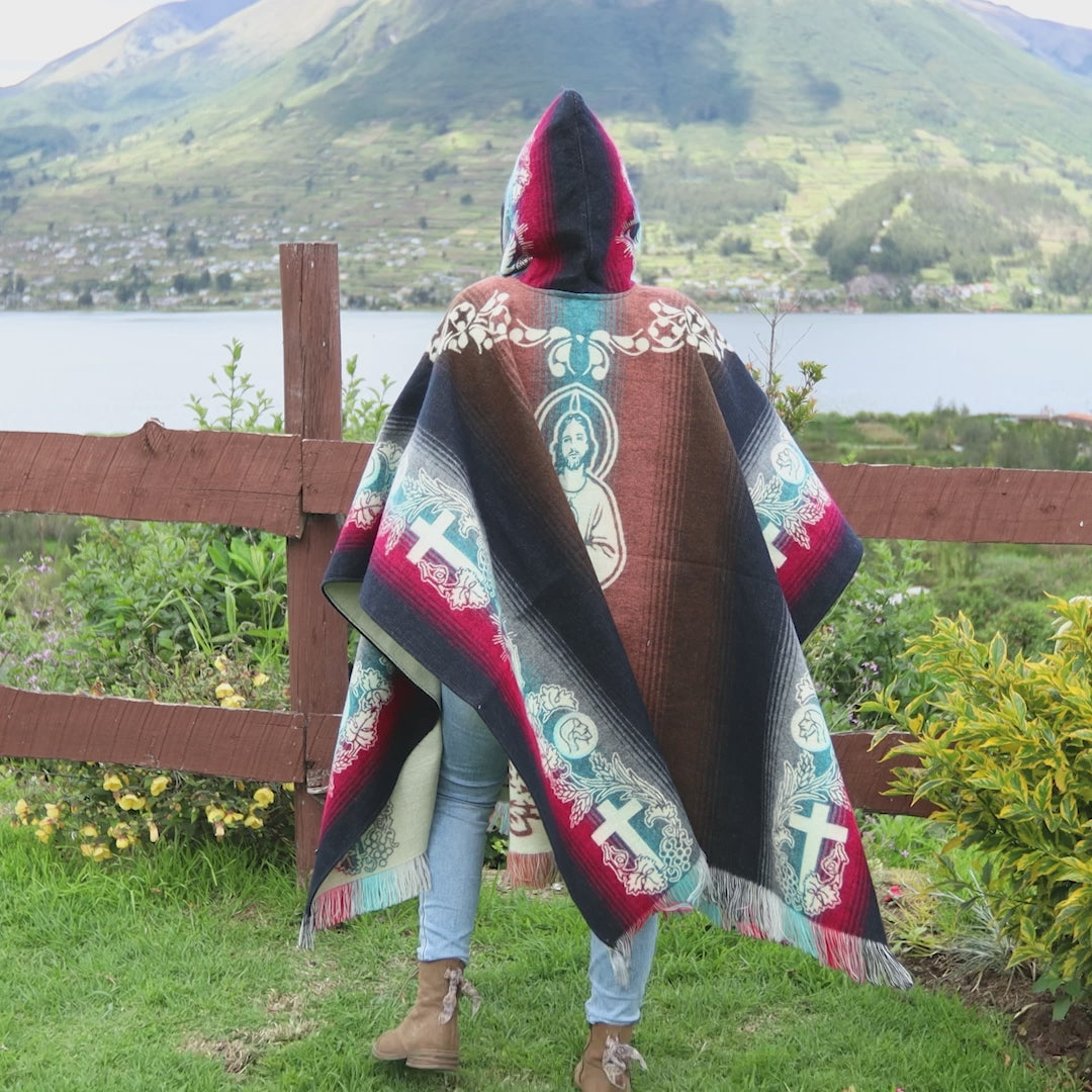 San Judas Alpaca Wool Poncho Handcrafted by Indigenous Hands.