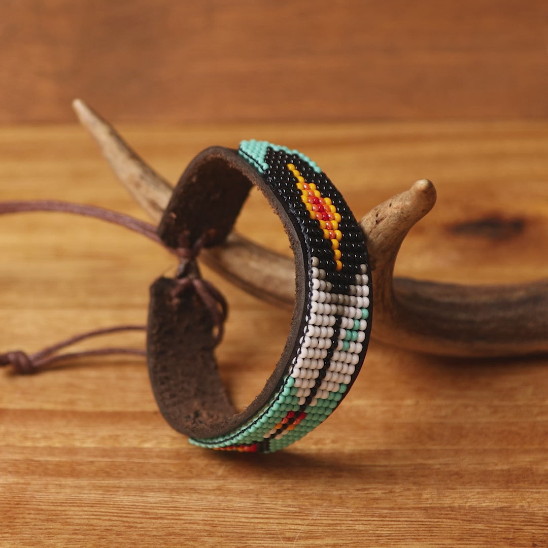 Beaded Cuff Bracelets. Handmade by Indigenous Hands. Leather Bracelets. Beaded Bracelets. Unisex.  Adjustable Strap.