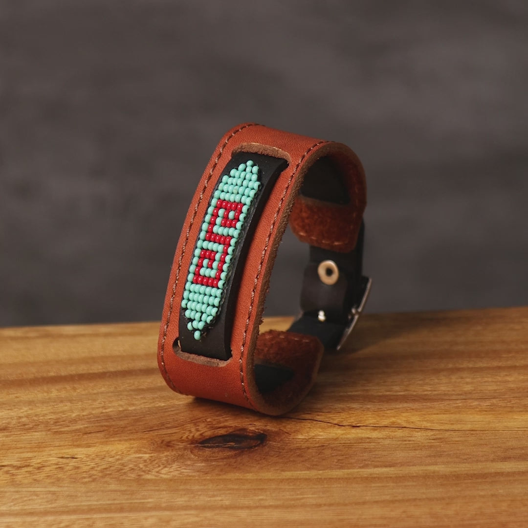 Beaded Cuff Bracelets. Handmade by Indigenous Hands. Leather Bracelets. Beaded Bracelets. Unisex.  Adjustable Strap.