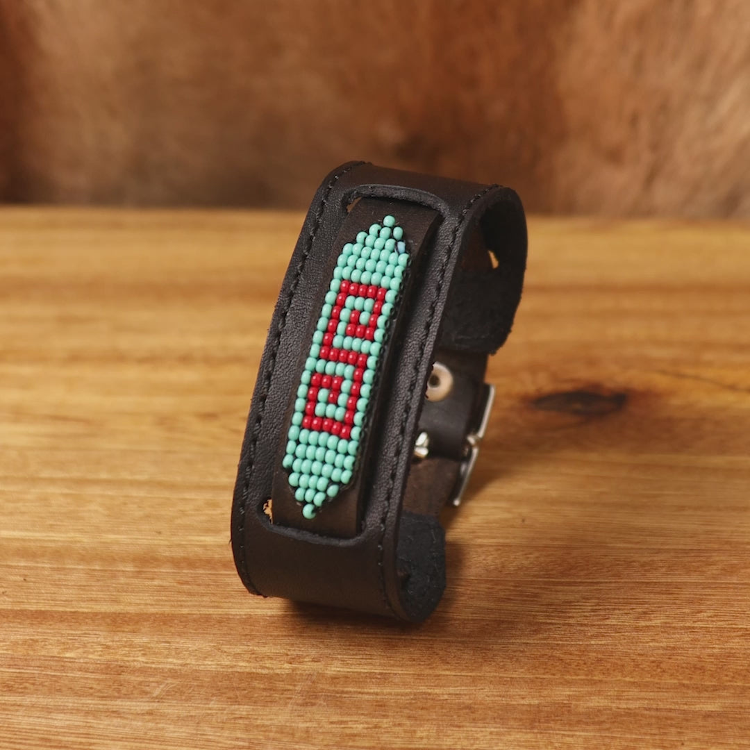 Beaded Cuff Bracelets. Handmade by Indigenous Hands. Leather Bracelets. Beaded Bracelets. Unisex.  Adjustable Strap.
