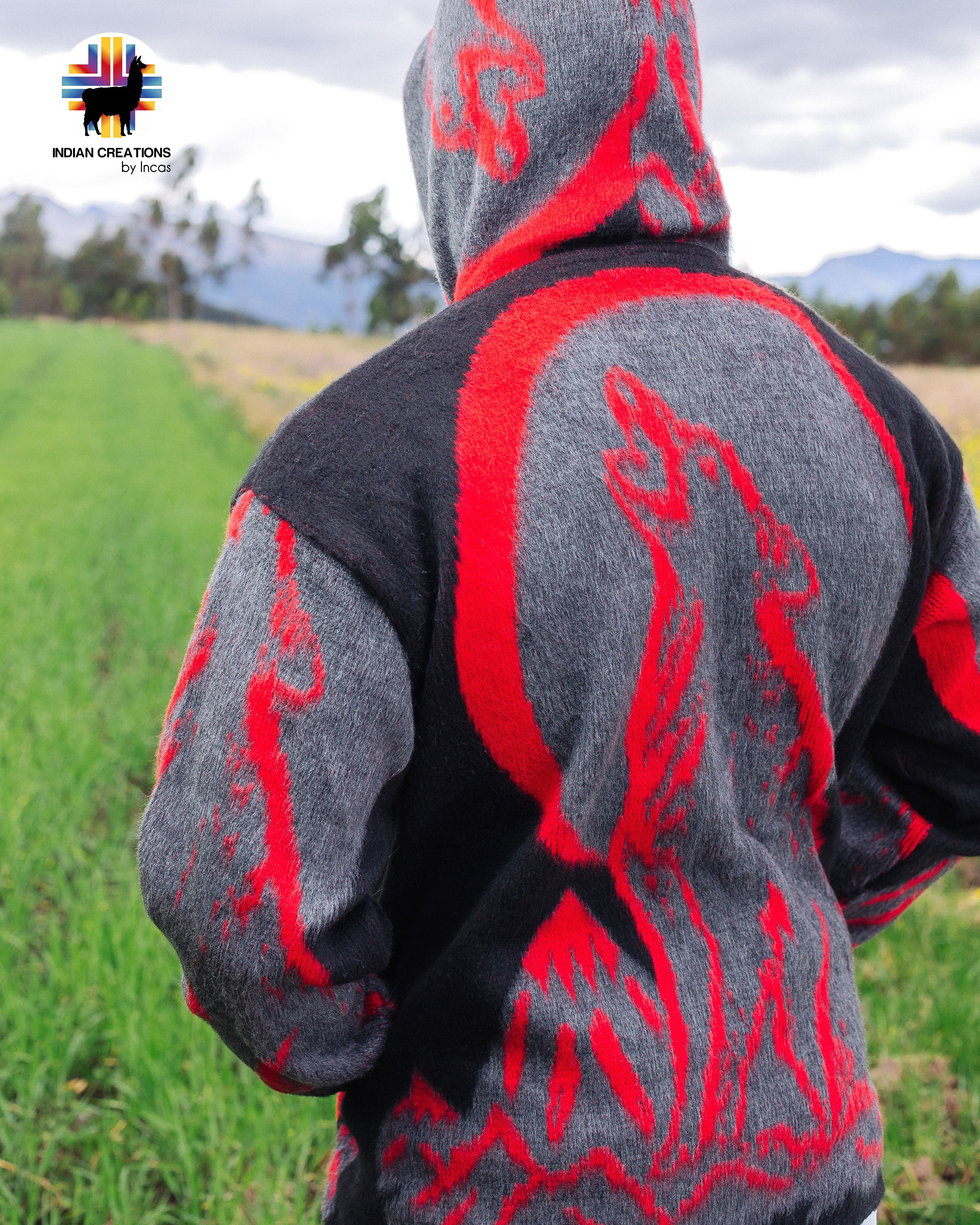 Red Spirit Wolf Alpaca Jacket