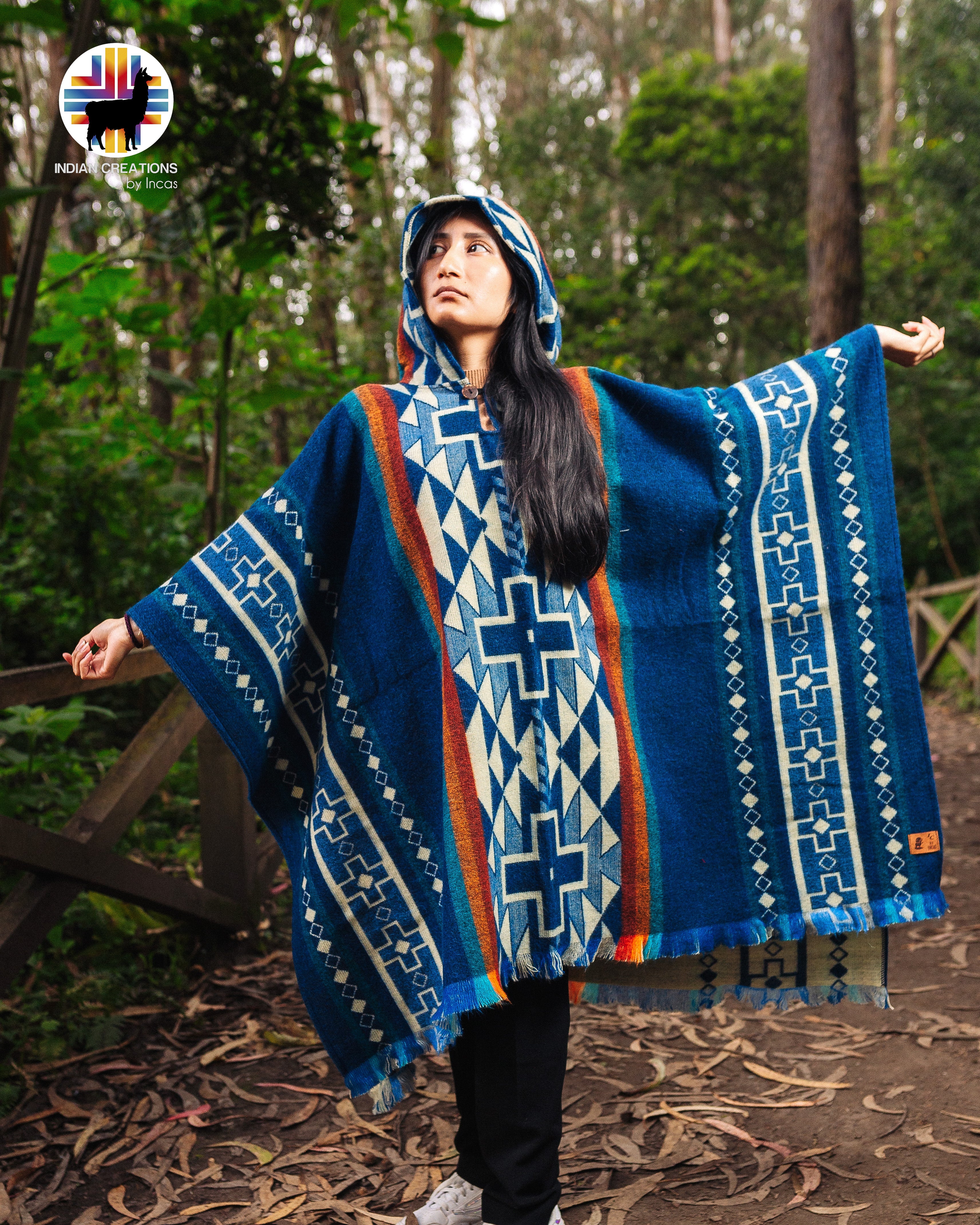 Azure Thunder Alpaca Poncho