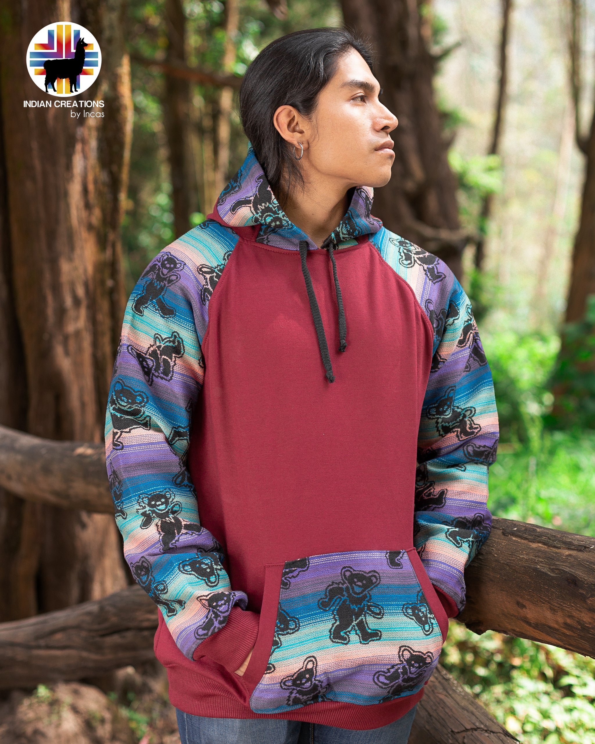 Native Hoodie (Red good Grateful Dead) Handcrafted by Indigenous Hands. CHRISTMAS GIFT IDEAS.