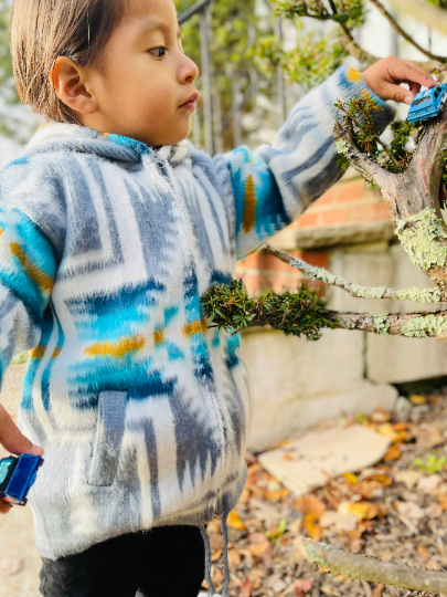 Gray Southwestern Cross Handmade Native Alpaca Toddlers/Kids Jacket